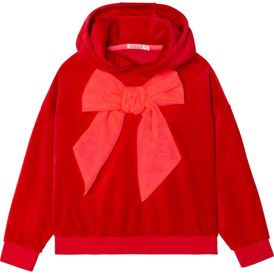 Billie Blush Girl's Red Velour Bow Hoodie