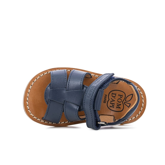 Pom D Api Baby Boy's Marine Blue Leather 'Waff Papy' Sandals
