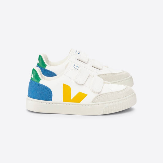 Veja Unisex Kid's V-12 Leather White Multico Indigo Trainers