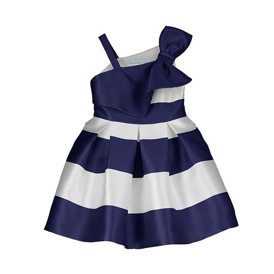 Abel&Lula Girl's White & Navy Striped Dress