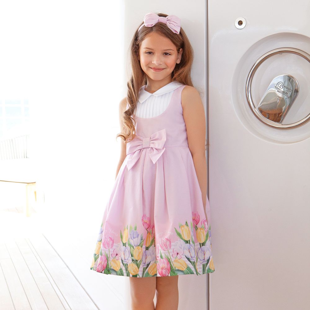 Balloon Chic Girl's Pink Tulip Cotton Dress