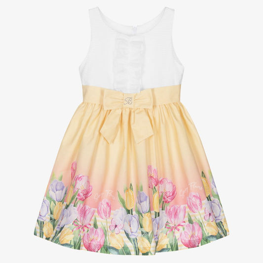 Balloon Chic Girl's Yellow & White Tulip Cotton Dress