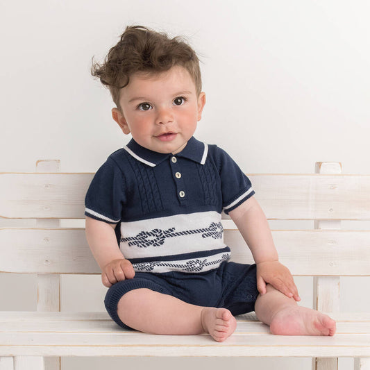 Caramelo Baby Boy's Navy Nautical Cable Knit Romper