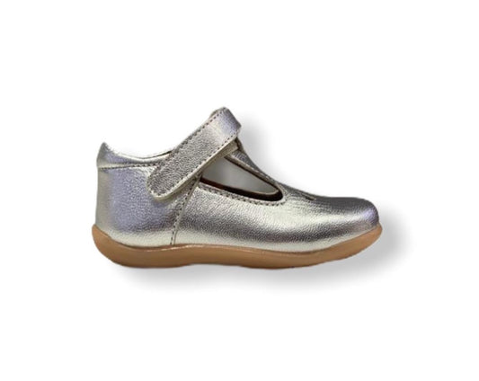 Petasil Tia Silver Leather T-Bar Shoe