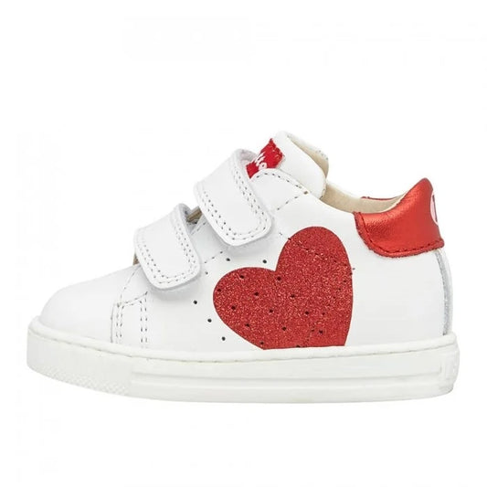 Falcotto Baby Girl's Red & White Leather Heart VL Low Sneakers
