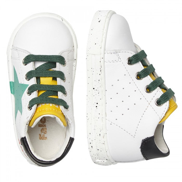 Falcotto Baby Boy's White & Green Leather Salazar Low Trainers