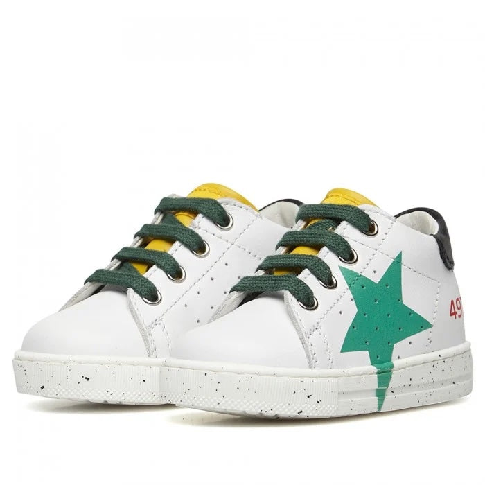 Falcotto Baby Boy's White & Green Leather Salazar Low Trainers