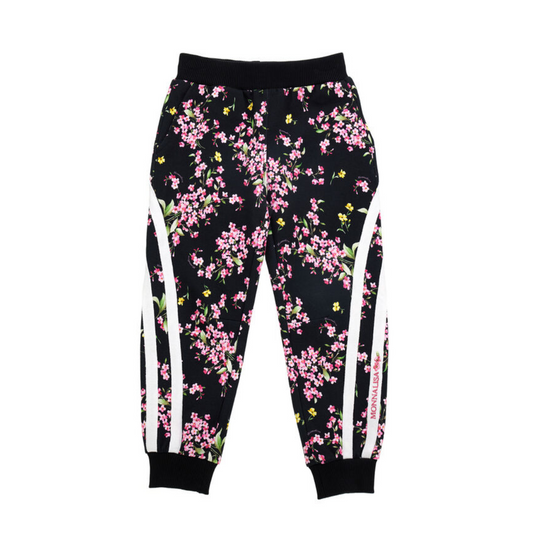 Monnalisa Girl’s Black Flower Print Fleece Joggers