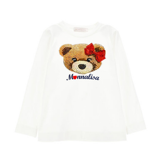 Monnalisa Girl’s Teddy Rhinestone Long-Sleeve T-Shirt