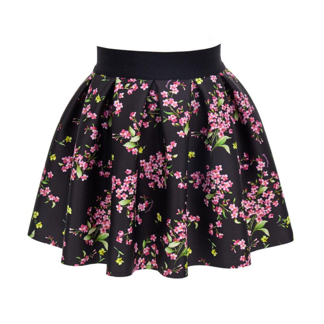 Monnalisa Girl’s Black Floral Patterned Neoprene Skirt