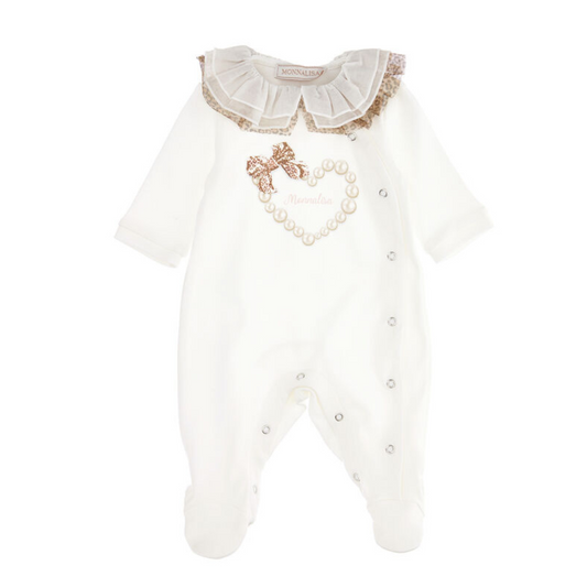 Monnalisa Baby Girl’s Cream Cotton Ruffle Collared Playsuit