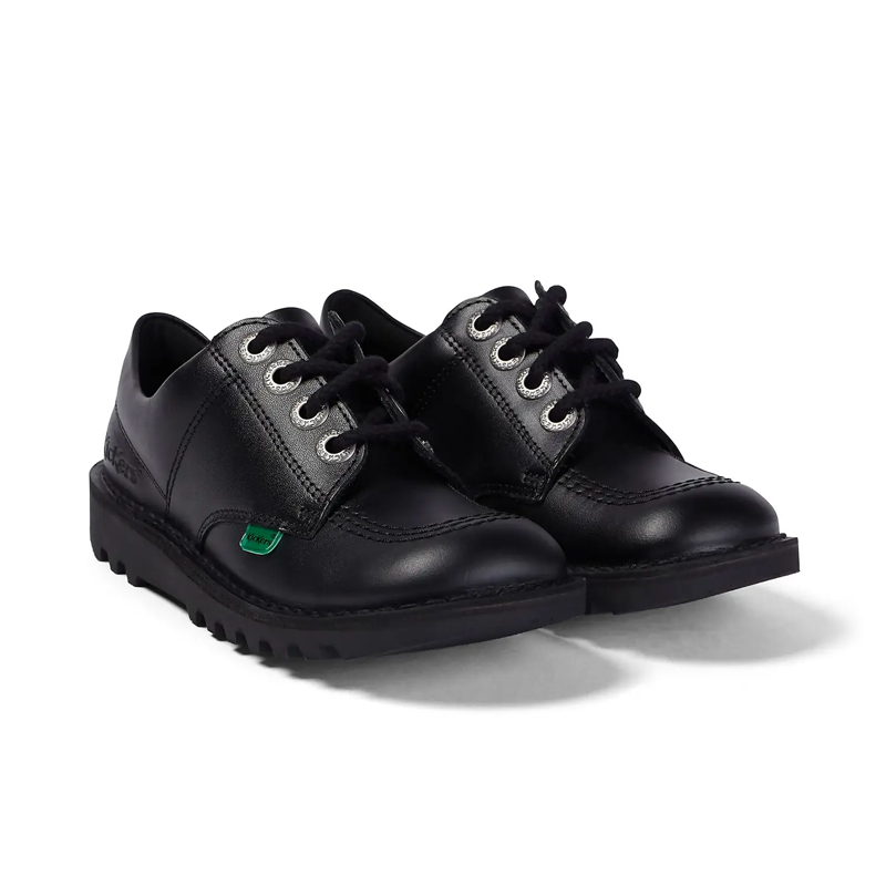 Kickers Junior Unisex Kick Lo Black Leather School Shoes