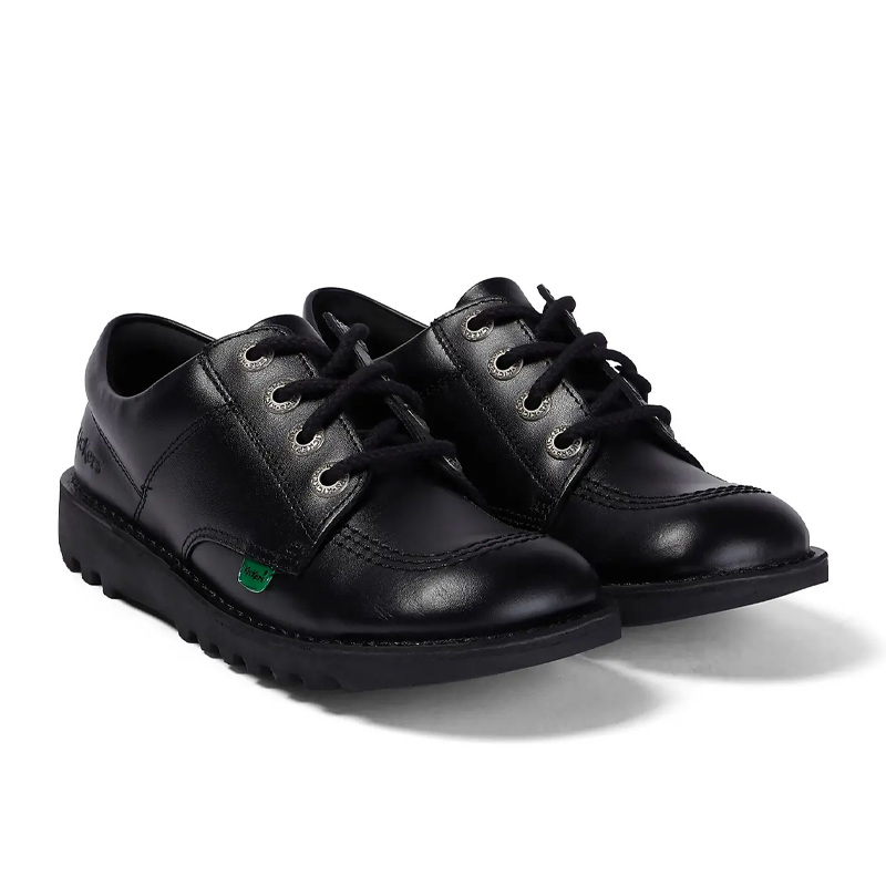 Kickers Youth Unisex Kick Lo Black Leather School Shoes