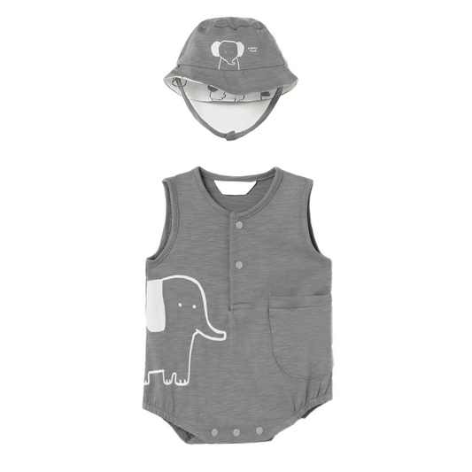 Mayoral Baby Boy's Elephant Grey Sustainable Cotton Hat & Romper Set