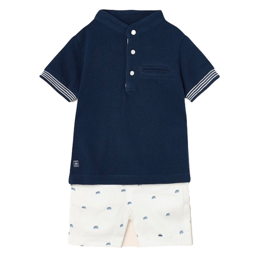 Mayoral Baby Boy's White & Navy 2-Piece Polo Set