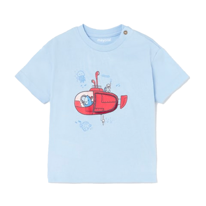 Mayoral Baby Boy's Light Blue Submarine Cotton Interactive T-Shirt