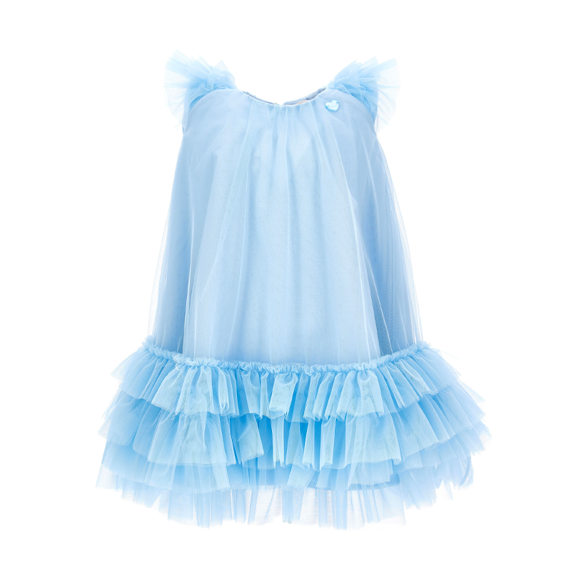 Monnalisa Girl's Light Blue Tulle Ruffle Dress