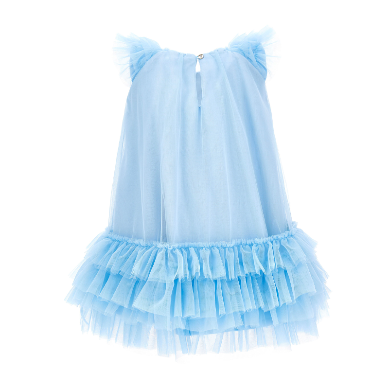 Monnalisa Girl's Light Blue Tulle Ruffle Dress