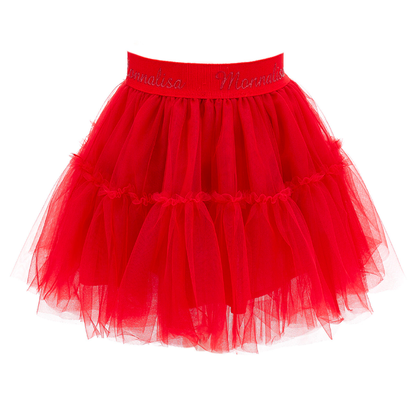 Monnalisa Red Silk-Touch Tulle Skirt