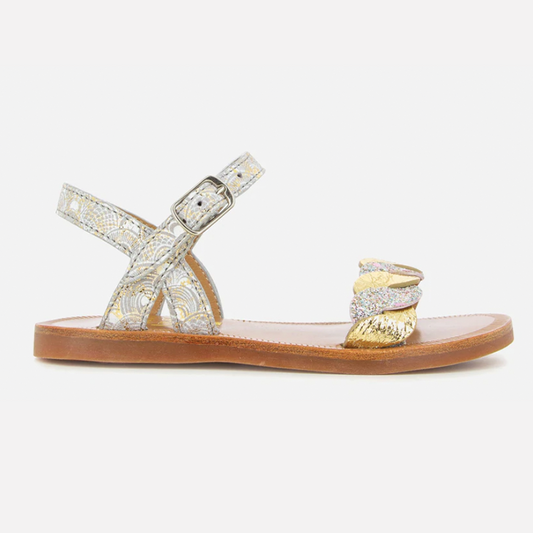 Pom D Api Girl's Silver & Gold Leather Beach Twist Sandals