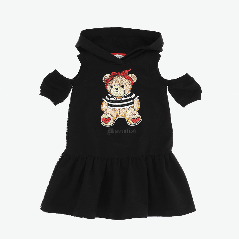 Monnalisa Girl's Black Fleece Teddy Dress