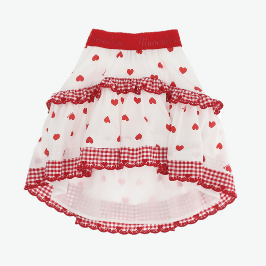 Monnalisa Girl's Red Heart Poplin Flounced Skirt