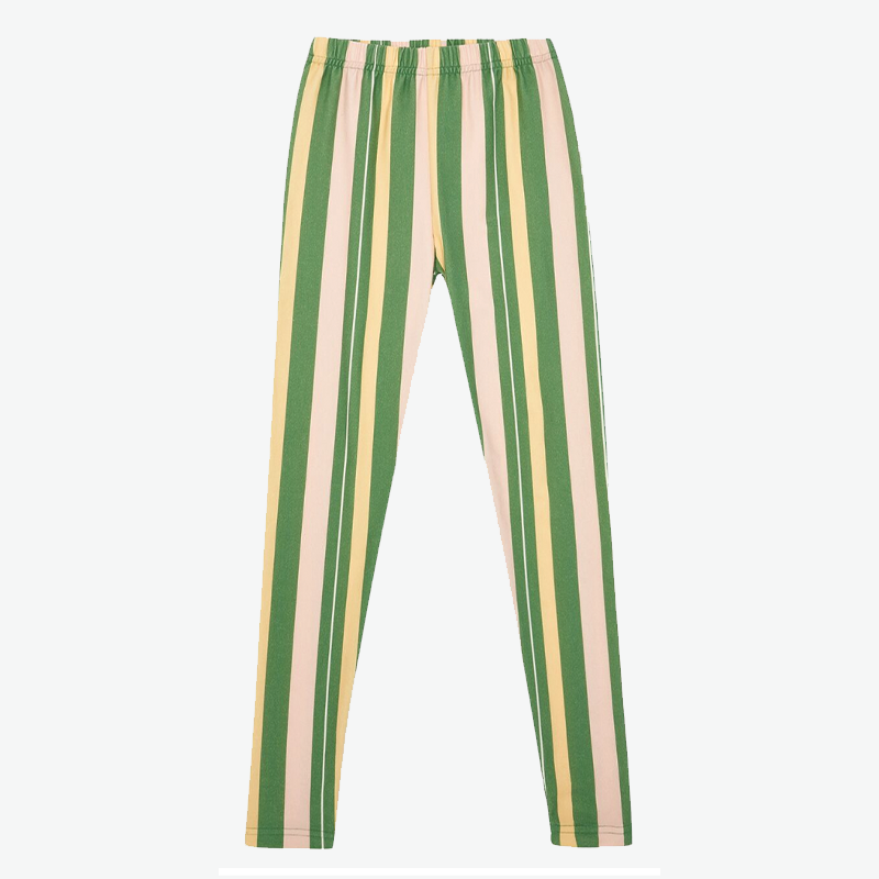 The Middle Daughter Girl's 'Legs 11' Sage & Butter Striped Leggings