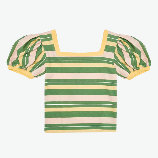 The Middle Daughter Girl's Sage & Butter Striped 'In The Pipeline' Top