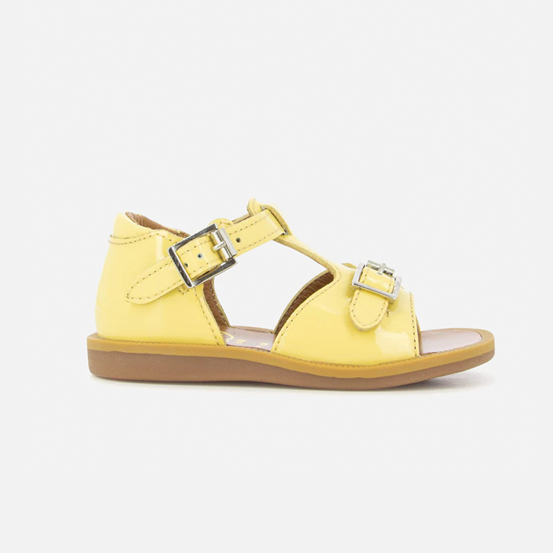 Pom D Api Girl's Yellow Patent Leather Poppy Sandals