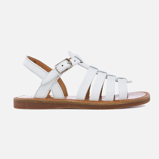 Pom D Api Girl's White Leather Plagette Strap Sandals