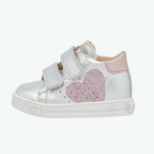 Falcotto Girl's Silver & Pink Glitter Heart Trainers