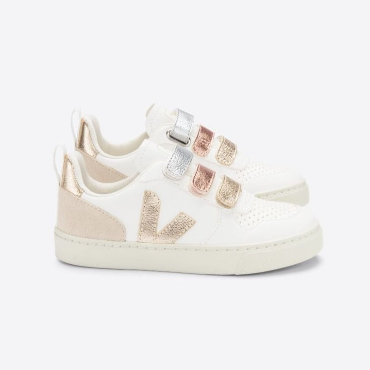 Veja Kid's V-10 Leather Multico White Shiny Trainers