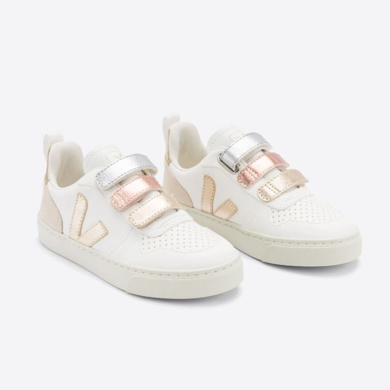 Veja Kid's V-10 Leather Multico White Shiny Trainers